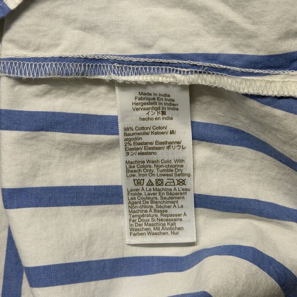 J.Crew Womens Large Button Up Shirt Blue White Striped Long Sleeve Stretch Top - Picture 6 of 8